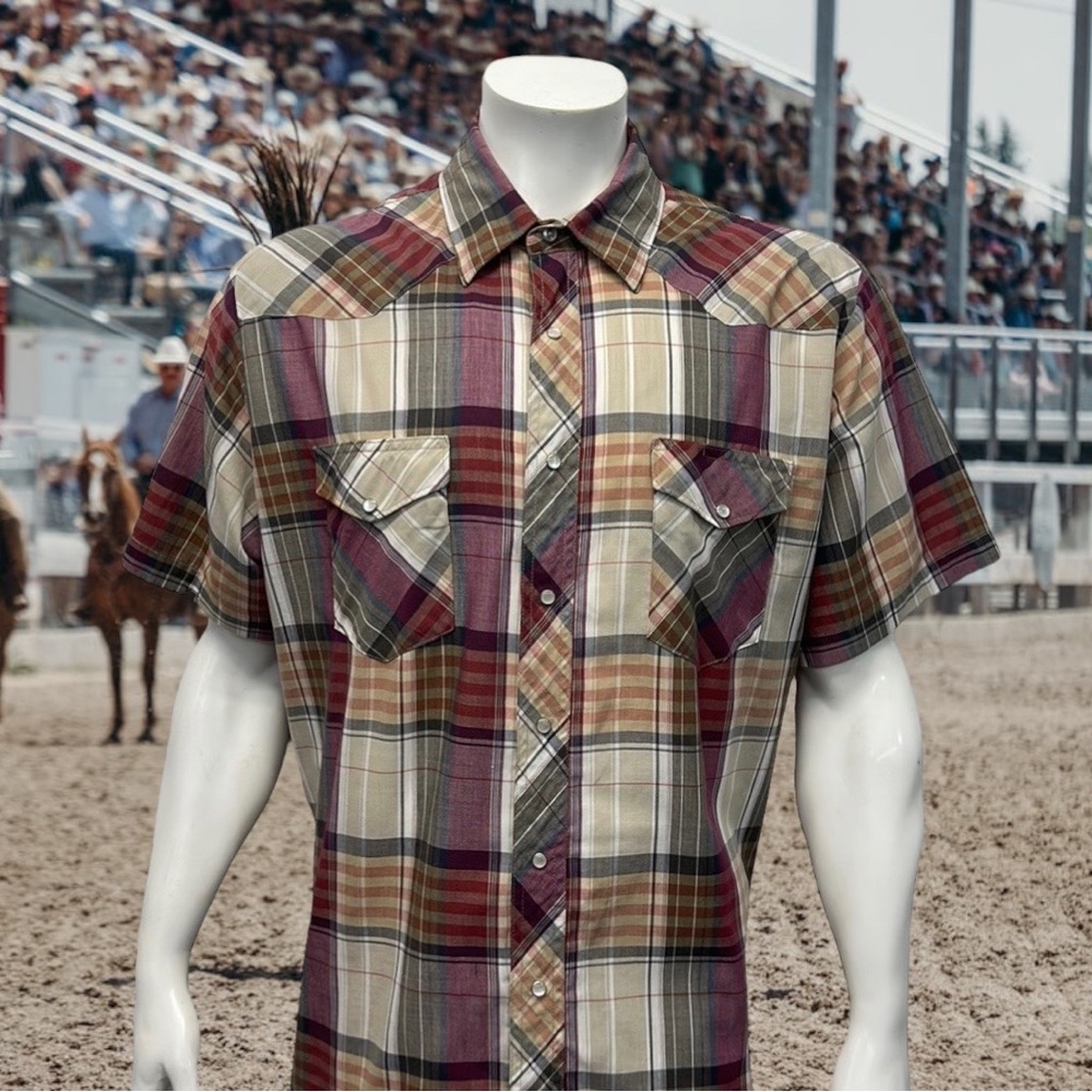 Vintage Wrangler Multi-Color Plaid Pearl Snap Western Rodeo Cowboy Shirt XL USA